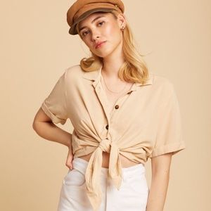 FAITHFULL THE BRAND Toulin Shirt Tie Front Button Down Top in Blush Women's Sz S